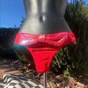 Victoria's Secret Dot Mesh Thong Small-iridescent sequins bling bow-new w/tag
